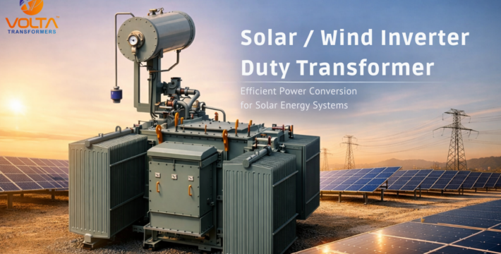 Volta Transformers solar wind inverter duty transformer at a solar farm with grid infrastructure